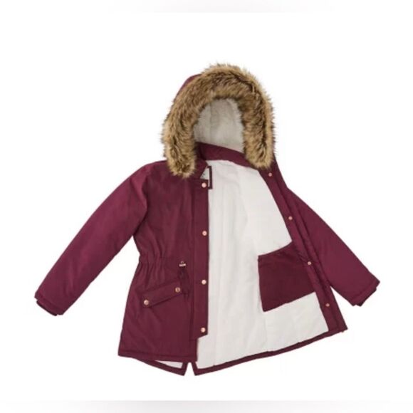 Member's Mark Ultimate Girls Maroon fur lined hooded Parka jacket sz 10/12 - Picture 7 of 14